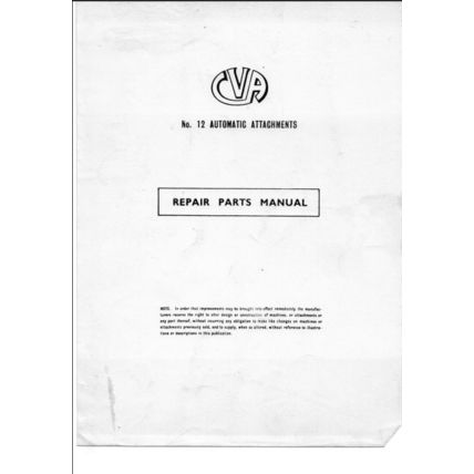 CVA Model 12 Single Spindle Automatic Attachments Parts Catalogue PD1019 PDF