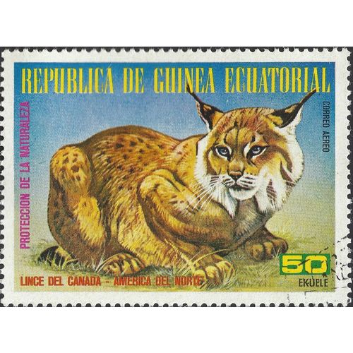 EQUATORIAL GUINEA, CAT, Canadian lynx, Lynx canadensis, blue 1977, 50Ek