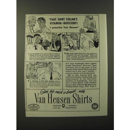 1944 Van Heusen Shirts Ad - That shirt collar's vitamin-deficient