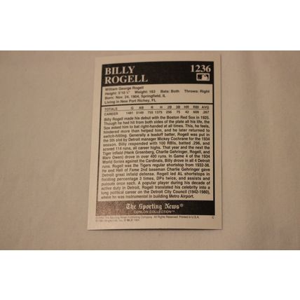 William Billy Rogell 1994 The Sporting News Conlon Collection BURGUNDYNO.1236