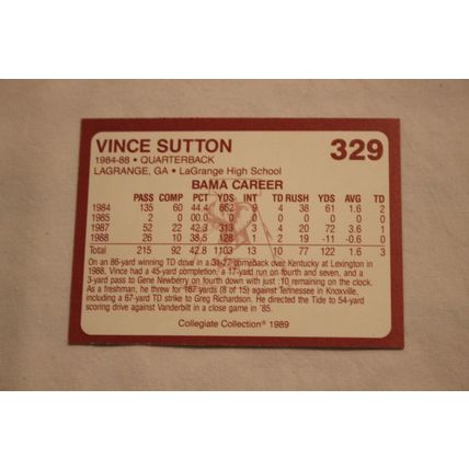 Vince Sutton 1989 Collegiate Collection Alabama's Finest NO. 329
