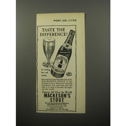 1950 Mackeson's Stout Beer Ad - Taste the difference!