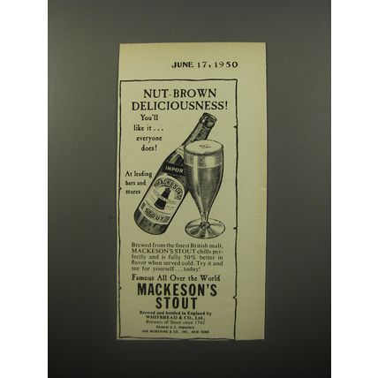 1950 Mackeson's Stout Beer Ad - Nut-Brown Deliciousness!