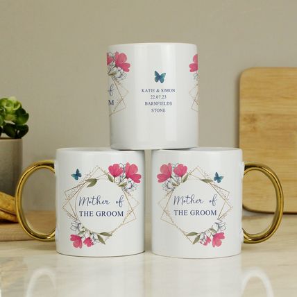 Mug bride mother mum daughter gran aunty mug floral gold handle personalised