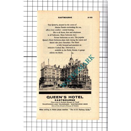 Burlington Hotel Eastbourne / Queen's Hotel Eastbourne Advert - 1958 Cutting