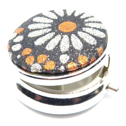 Yellow & Gold Flowers on a Black Glitter Background 1.5 CM Pill Box Gift