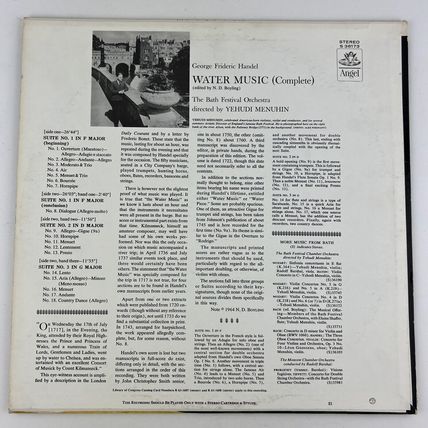 Handel / Yehudi Menuhin – Water Music (Complete) Vinyl LP Record Album 36173
