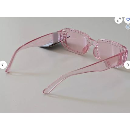 Pink Rectangle Sunglasses, West Loop 59943 PNK VL Pink Lens Jeweled Rhinestones