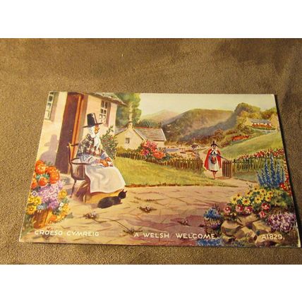Valentines Art Postcard - Traditional Wales Dressed Lady - A Welsh Welcome A1829