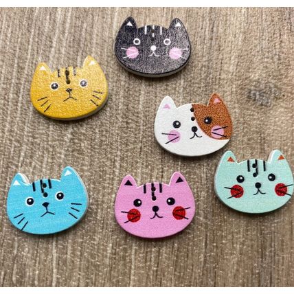 Cat Wooden Buttons Children Animal Knitting Sewing Mixed Colours 20/16mm