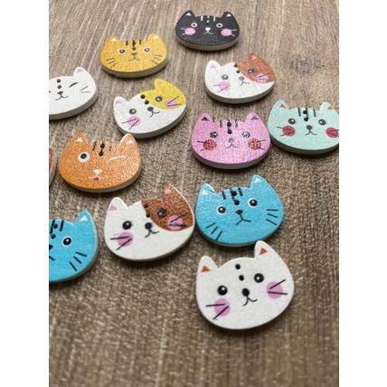Cat Wooden Buttons Children Animal Knitting Sewing Mixed Colours 20/16mm