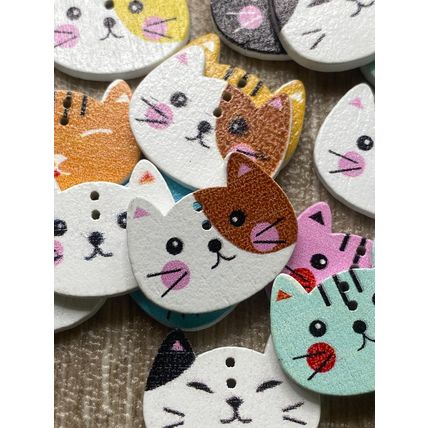 Cat Wooden Buttons Children Animal Knitting Sewing Mixed Colours 20/16mm