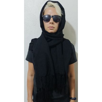 Elegant-Ultra-Soft-Lightweight **BLACK-BLACK** Traditional Rebozo Shawl Mexico