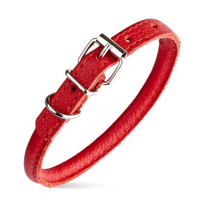 Dog Pet Round Leather Collar W1/4" - L6"-8", Red