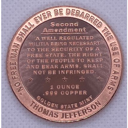1 Oz Copper Collectible Constitutional Right To Bear Arms Second Amendment