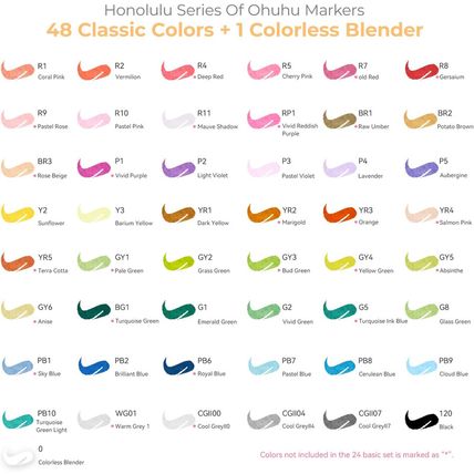 Ohuhu Alcohol Markers Brush Tip: 48-Color Double Tipped Art Marker Set for Artis