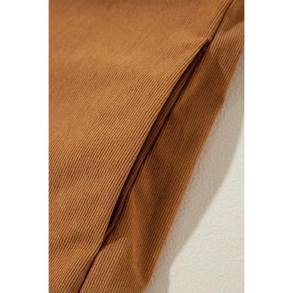 Desert Gold Corduroy Pleated Puff Sleeve Shift Short Dress