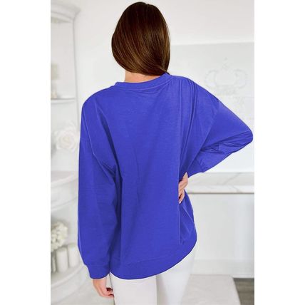 Dark Blue Tinsel Game Day Drop Shoulder Graphic Sweatshirt