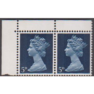 GB 1967 SG 735 5d dark blue horizontal pair mint with 2 edge strips