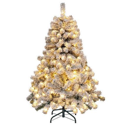 4.5 Feet Pre-Lit Premium Snow Flocked Christmas Tree with 150 Lights