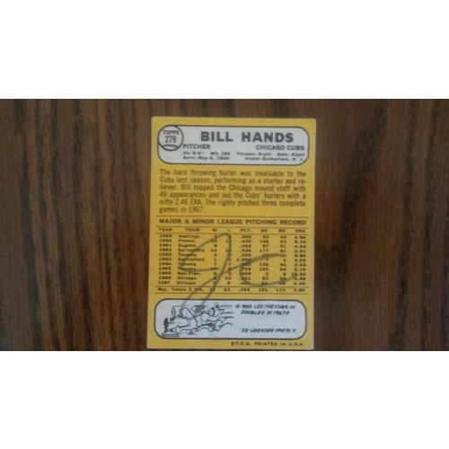 1968 Topps Card # 279 Bill Hands Poor (1) Chicago Cubs
