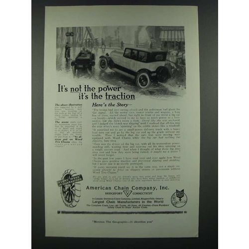 1919 American Chain Company Weed Tire Chains Ad - It's Not Power It's Traction