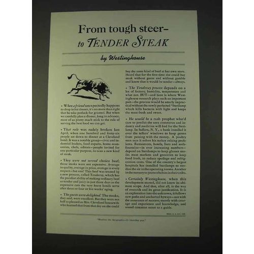 1940 Westinghouse Ad - Tough Steer to Tender Steak
