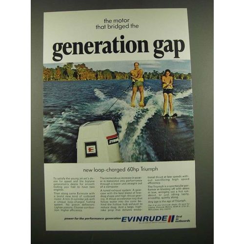 1970 Evinrude 60hp Triumph Outboard Motor Ad - Generation Gap