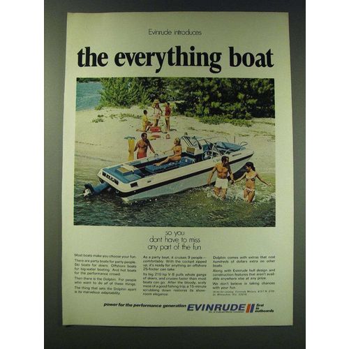 1970 Evinrude Dolphin Boat Ad - Evinrude introduces the everything boat