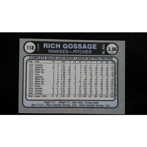 1981 Fleer Star Sticker Card # 118 Rich Gossage Ex (5) New York Yankees