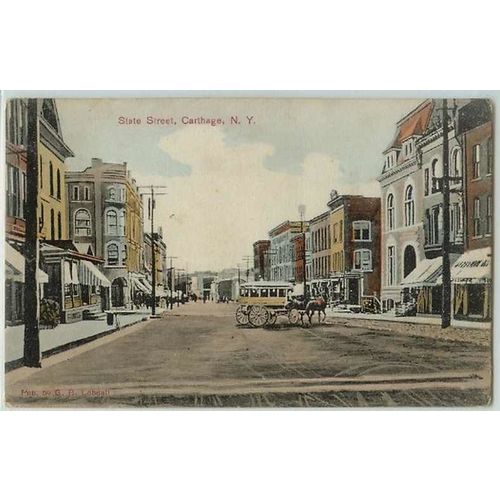 New York Carthage State Street Unpaved Road w/Old Buildings and Horse and ~217