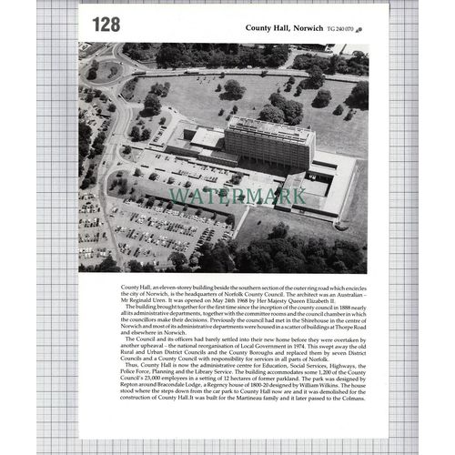 (7938) County Hall Norwich - 1980s Cutting / Print