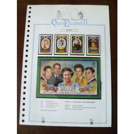 Belize 1986 60th Birthday of Queen Elizabeth II set mint stamps miniature sheet