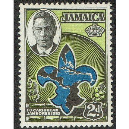 Jamaica 1952 1st Caribbean Scout Jamboree 2d Blue Green and Black SG151 MM