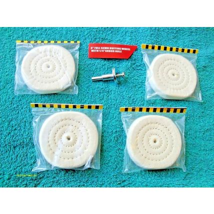 4 pcs 3" Full Sewn Cotton Polishing Buffing Wheel w/1/4" Arbor & 1 Metal Mandrel