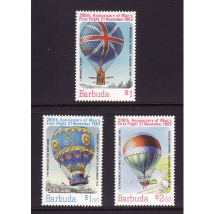 BARBUDA 1983 MANNED FLIGHT SET 3 VALS U/M MINT