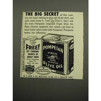 1955 Pompeian Virgin Olive Oil Ad - The Big Secret