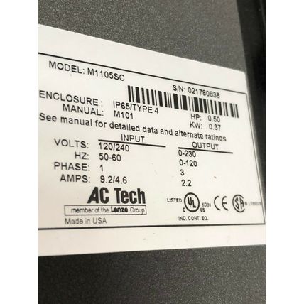 DORNER 62MV2122,AC TECH M1105SC,62MV2122 INTELLIGENT DRIVE CONTROLLER, .5HP,DL