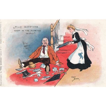 Servant French Maid Silly Questions Puzzle Disaster Comic Old Postcard