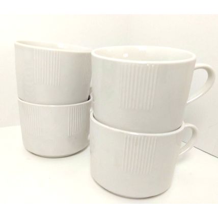 Linen N Things 4 Tea Cups 8 Saucers White Ribbed Rim Smooth No Trim 12 Pc Lot