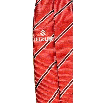 Suzuki Name Logo Promo Men's Red Black Silver Multi Striped Neck Tie Rare Find!
