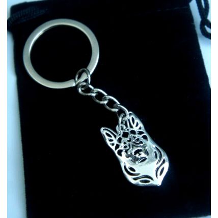 GERMAN SHEPHERD METAL KEY RING WITH KEY CHAIN & VELVET GIFT BAG