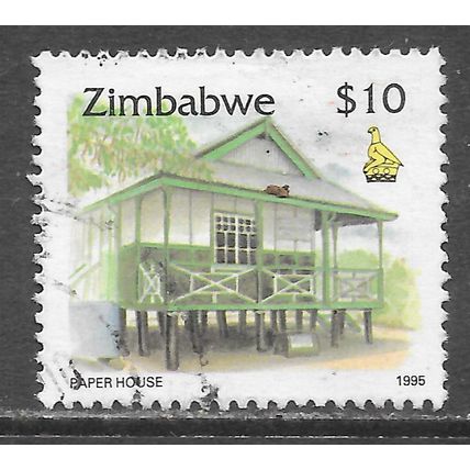 ZIMBABWE 1995 CULTURE $10 PAPER HOUSE USED.