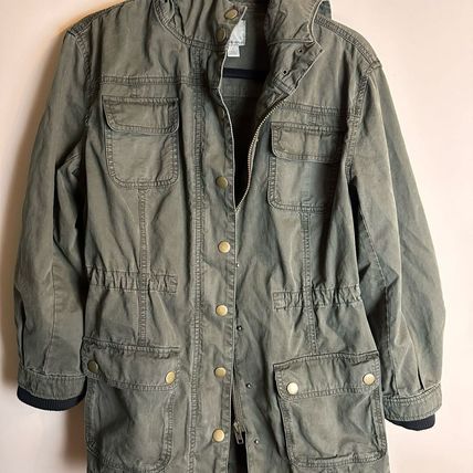 Halogen Women's Utility Jacket S Hooded High Neck Army Green Zip Pockets