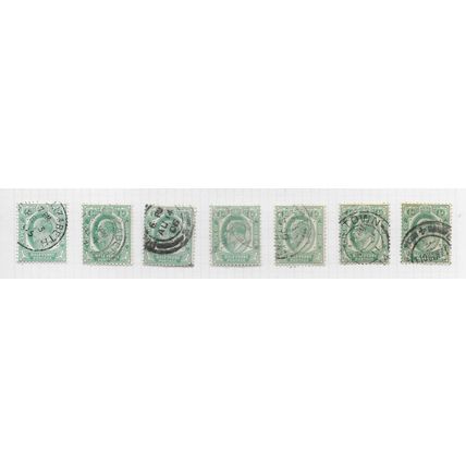 COGH 1902 KE7 HEAD PROFILE LEFT HALFPENNY GREEN LOT SHADES POSTMARKS USED