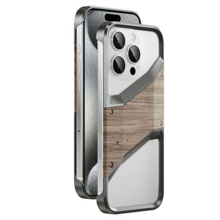 Aluminum Alloy Solid Wood Frameless Hollow Metal Phone Case, For iPhone 16 Pro M