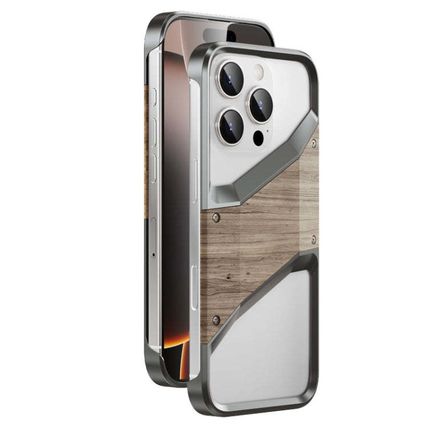 Aluminum Alloy Solid Wood Frameless Hollow Metal Phone Case, For iPhone 16 Pro M