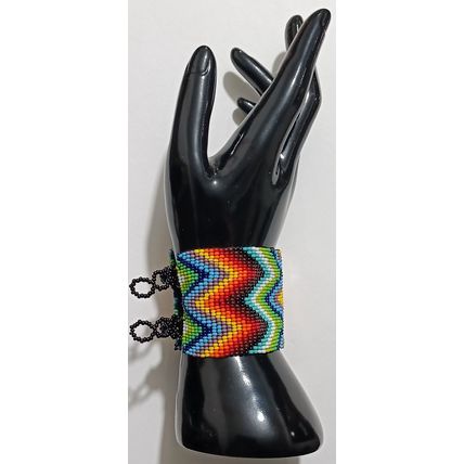 Traditional Huichol Art. Mexico Glass Seed Beads Bracelet. Crazy Waves 1