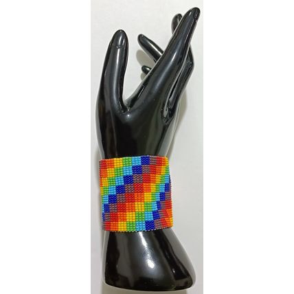 Traditional Huichol Art. Mexico Glass Seed Beads Bracelet. Crazy Waves 9