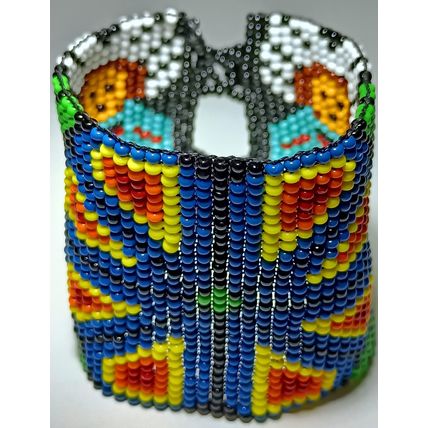 Traditional Huichol Art. Mexico Glass Seed Beads Bracelet. Floral Motives 13